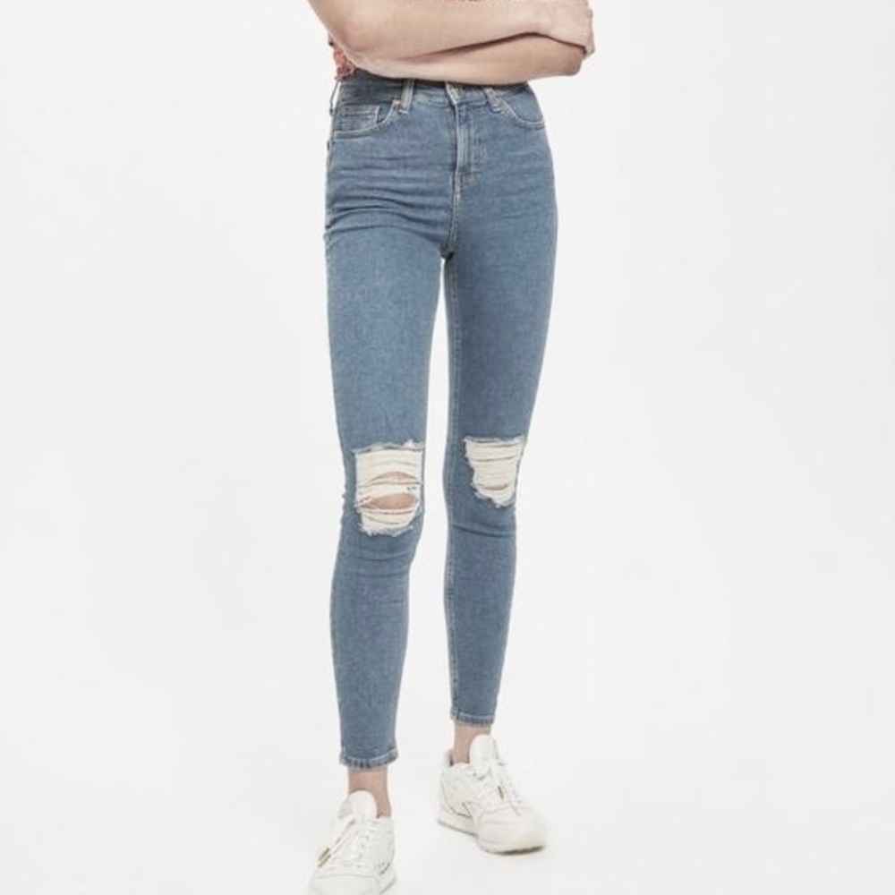 TOPSHOP 28 NWT Jamie High Waist Ankle Grazer Jeans Women’s Distressed Stretch
